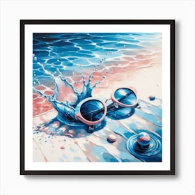 Refreshing and Relaxing - Realistic Painting of a Beach Scene with Sunglasses Art Print