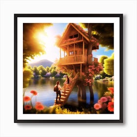 Tree House In The Forest Art Print