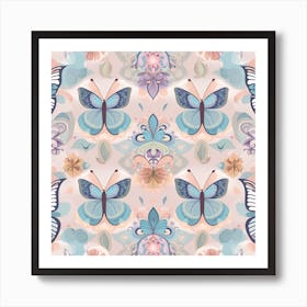 Seamless Pattern With Butterflies 2 Art Print