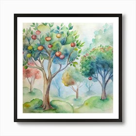 Watercolor Of Apple Trees 3 Art Print