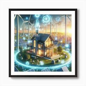 House With Wind Turbines Art Print