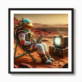 Astronaut In Tv Chair on mars 1 Art Print