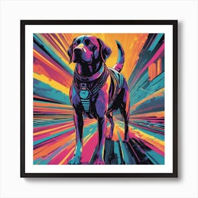 Dog Is Walking Down A Long Path, In The Style Of Bold And Colorful Graphic Design, David , Rainbowco (1) Art Print