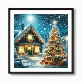 Christmas Village At Night 1 Art Print