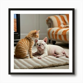 An Orange Kitten Stripes White Like Frosted Yogurt Against Its Feline Fur Nestles Peacefully Art Print