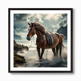 Horse In The Water Art Print