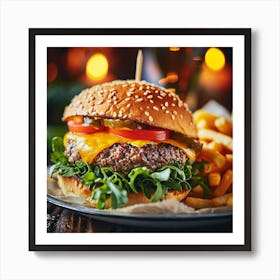 Hamburger And Fries Art Print