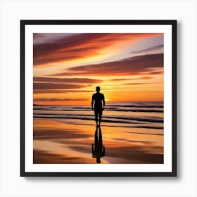 Leonardo Diffusion Xl Beach Sunset Silhouette Capture The Silh 0 (1) Art Print