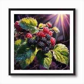 Blackberries lit by an Autumnal Sun Art Print