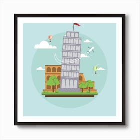 Leaning Tower Of Pisa Roma Landmark Landscape Italy Rome Art Print