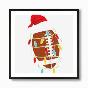 Kids Football Christmas Lights Santa Hat Art Print