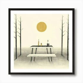 Picnic Table In The Woods Art Print