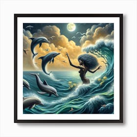 Mermaid In The Ocean Art Print