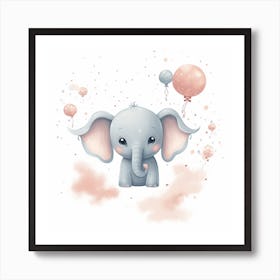 Baby Elephant With Balloons Art Print