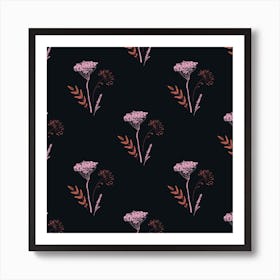 Pink Yarrow On Black Art Print