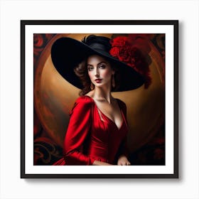 Beautiful Woman In Red Dress 4 Art Print