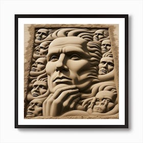 Sand Sculpture Of A Man,Legacy in Sand, Inspired by René Magritte & MC Escher Art Print