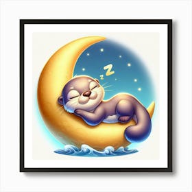 Otter Sleeping On The Moon Art Print