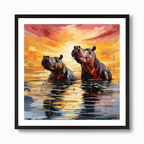 Sunset Hippo Art Print