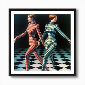 Two Women Dancing On A Checkered Floor Art Print