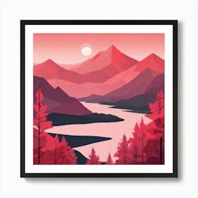 Misty mountains background in red tone 48 Art Print