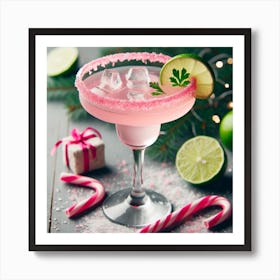 Pink Margarita With Candy Canes Art Print