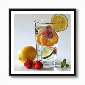 Glass Of Water With Fruit Art Print