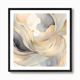 Abstract Aquarell Painting Gold Black And Silver 1 Art Print