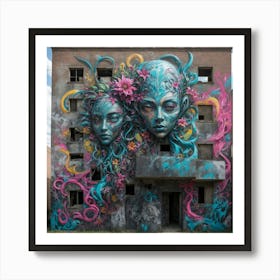 Abandoned Building Facade Creative Graffiti Art Print