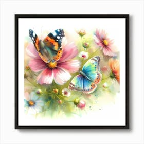 Butterflies And Flowers 1 Art Print