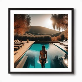 Woman Standing By A Pool Art Print