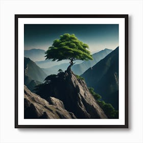 Lone Tree On Top Of Mountain 52 Art Print