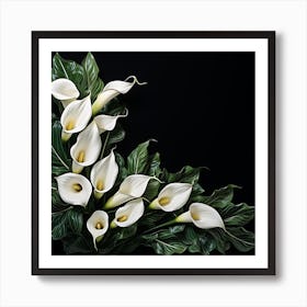 White Calla Lily On Black Background Art Print