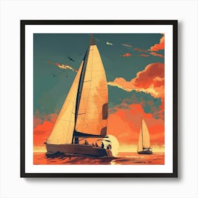 Sunset Sailboats Art Print