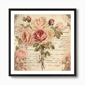 Bouquet Of Vintage Roses Illustration For Romantic Invitation Cards And Love Letters Detailed Sepi (7) Art Print