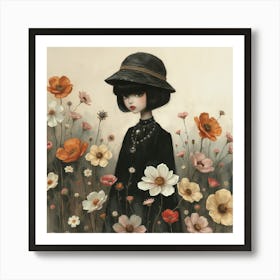 Goth Girl in Flowers Art Print