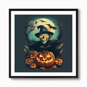 Halloween Witch With Pumpkins 1 Art Print