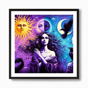 Woman With A Crow Art Print