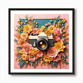 Vintage Camera With Flowers Art Print