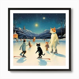 Cats On Ice Art Print