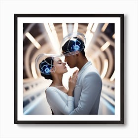 Futuristic Couple In Futuristic Space Art Print