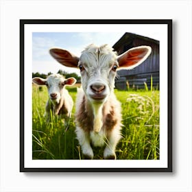 Grass Dairy Head Cattle Day Country Standing Rural Goat Farm Cute White Nature Field E (3) Art Print