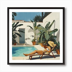 Woman Relaxing By The Pool - expressionism Art Print