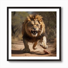 Lion Running - A Lion Pounces On Its Prey With Extreme 1 Art Print