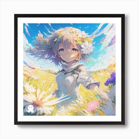 Anime Girl In A Field Of Daisies 1 Art Print