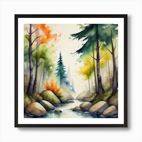 Watercolor Of A Stream Art Print