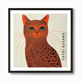 Yayoi Kusama Inspired Leopard Print Cat in Burnt Orange Art Print