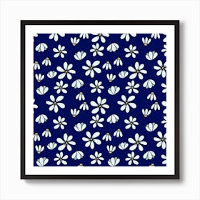 Daisies On A Blue Background Art Print