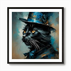 Black Cat In Top Hat Art Print