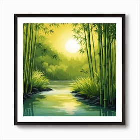 A Stream In A Bamboo Forest At Sun Rise Square Composition 104 Art Print